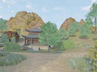 Serene Village Landscape 3D model purchase