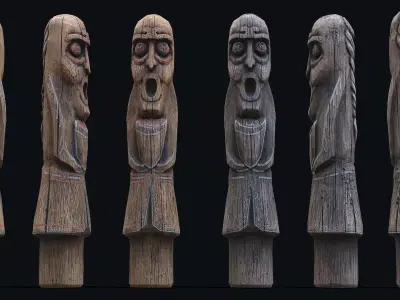 Totem wood 4 pbr 4k Low-poly 3D model
