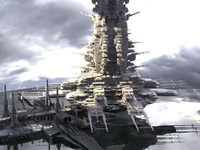 Skyscraper Military Space Weapons research base 3D model