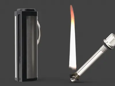 Permanent Lighter in Open State with Visible Wick and Flame 3D model
