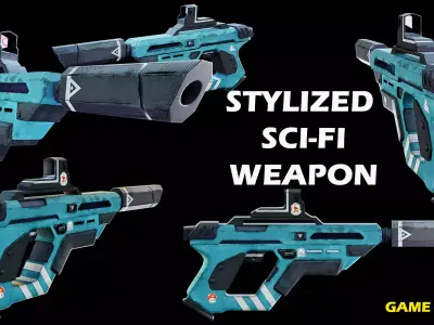 Stylized Sci-Fi Weapon Game Ready 3D Gun PBR  Low-poly 3D model