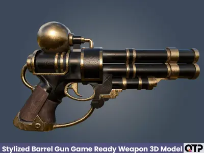 Stylized Barrel Gun Game Ready Weapon 3D Model Low-poly 3D model