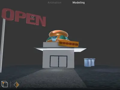 3D BURGER OUTLET WITH BEAUTIFUL ROAD SIDE  Low-poly 3D model