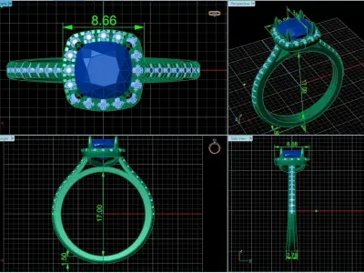 Cushion Cut Diamond Halo Engagement 1214 3D print model