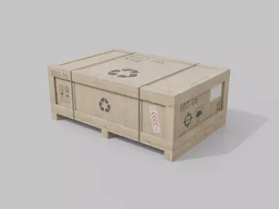 Wide and Flat Wooden Crate - Customizable Shipping Box Low-poly 3D model