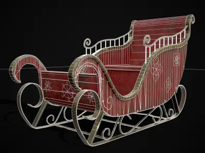 Childrens Red Winter Sleigh Low-poly 3D model