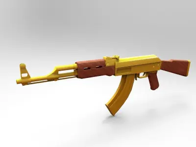 AK 47 Gold Low Poly Mobile Game Ready model Low-poly 3D model