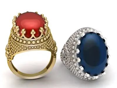 Royal Ruby Cabochon Crown Ring 3D print model