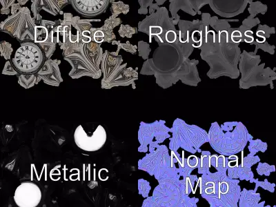 Ornate Brass Clock model pack Low-poly 3D model