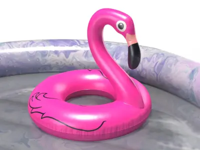 Round Pool with Water and Flamingo Float 3D model
