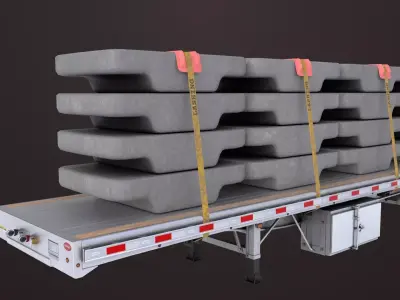 Flatbed Trailer 7 Loads Single Mat All PBR Unity UE Textures Low-poly 3D model