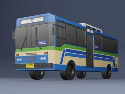 Blue Thai bus Low poly v02 Low-poly 3D model