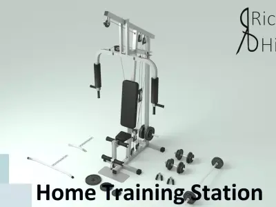 Home Gym Station and Free Weights Low-poly 3D model
