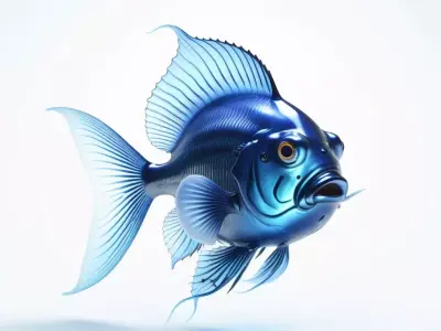 Metallic Blue Stylized Fish Model 3D model