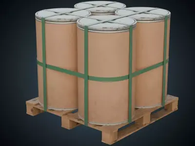 Cardboard Barrel And Pallet 1B Low-poly 3D model