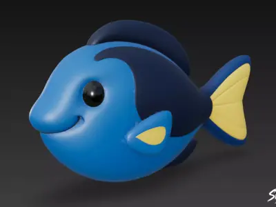 Cartoon Plush Blue Tang Low-poly 3D model