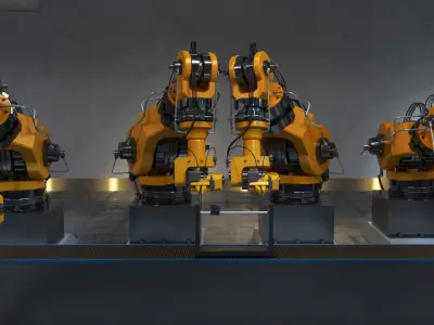 Industrial robots assembling 3D printers 3D model