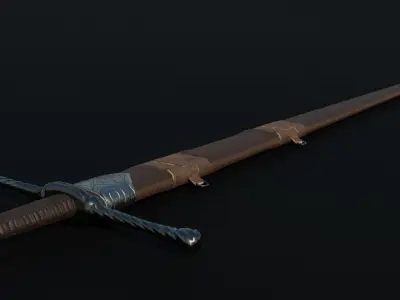 Bastard Sword Low-poly 3D model 2