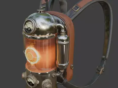 Atompunk Atomic-Powered Backpack 3D Model Low-poly 3D model