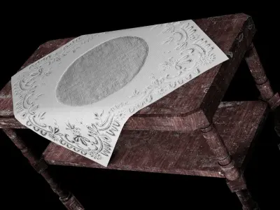 Antique table with lace cloth Low-poly 3D model