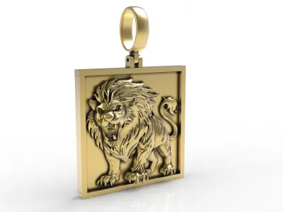 Roaring Lion Square Pendant 3D print model