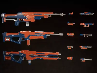 Modern SciFi Rifles Bundle Low-poly 3D model