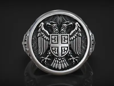 Serbian Heraldic Eagle State Symbol Emblem Ring 3D print model