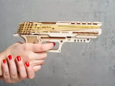 Hand Gun - 3D Wooden Mechanical Rubber Band Pistol Model 3D model