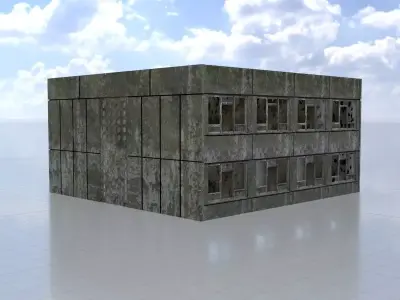 Old military barrack version 1 ruin 2 Low-poly 3D model