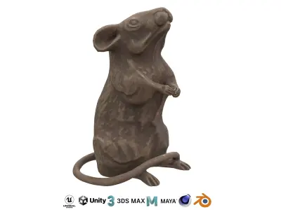 Rat wood statue Low-poly 3D model