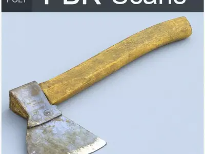 Hatchet High Poly axe with wooden handle 3D model