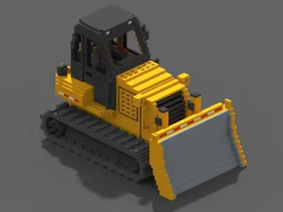 Voxel Bulldozer Low-poly 3D model