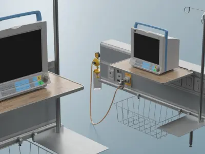 Hospital Bed Headwall System with Monitor and Suction Unit 3D model