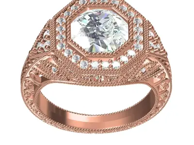 Antique Filigree Art Deco Engagement Ring for Women 3D print model