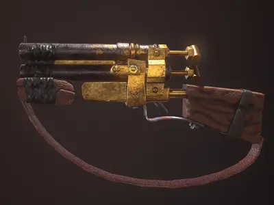 Mini Gold Shotgun - Game Ready Low Poly PBR 3D Model Low-poly 3D model