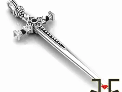 0180 - Stylish Antique Sword Pendant Without Diamond 3D print model