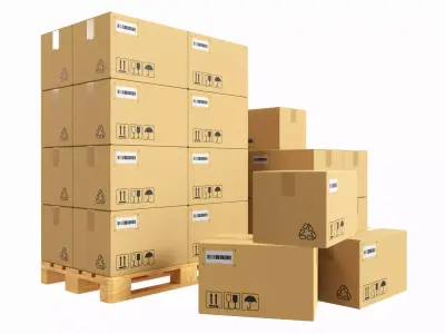 Cardboard boxes on a pallets 3D model
