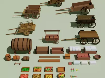 Carts Pack Low-poly 3D model