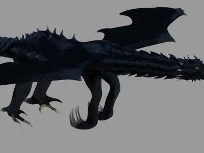 Fantasy Black Dragon Rigged PBR Animated Low-poly 3D model