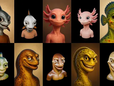 Head Fish bundle 5 pack 100 glb 3D model