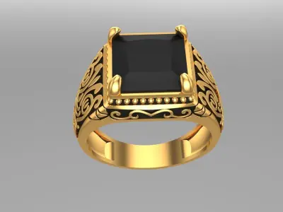 034 - Gents Black Oxodised Antique Ring 3D print model