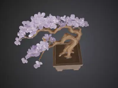 Japanese Zen Bonsai Tree with Purple Flowers Botanical Designs  Low-poly 3D model