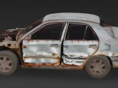 Wrecked Sedan 3D Model 3D Model Low-poly 3D model