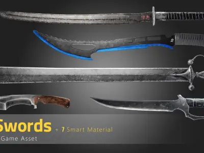 25 Sword Game Asset - 7 smart materials Low-poly 3D model
