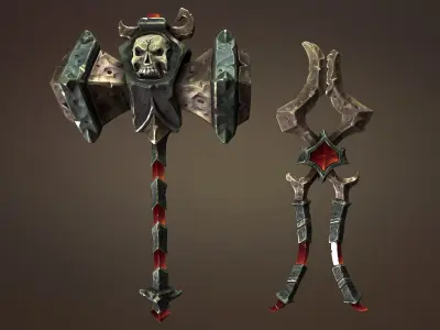 Undead blacksmith hammer and tongs Low-poly 3D model