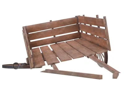 wooden cart 3 broken 3D model