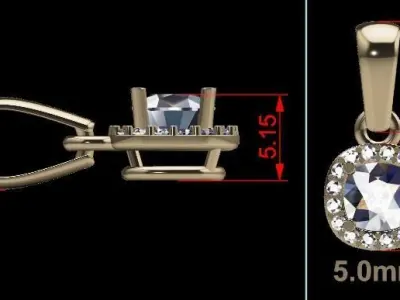 Dainty Diamond Halo Cushion Pendant With Bell 5mm 3D print model