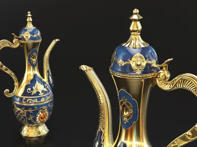 Arabic Dallah with Gold Pattern and Gem 3D model