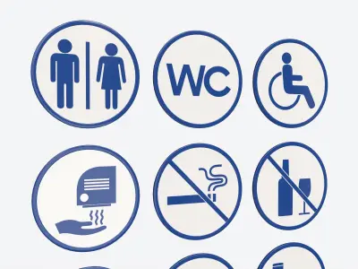 Public Spaces Warning Round Sign Set 3D model