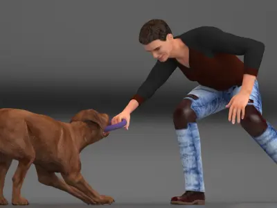 Man Playing with Dog 3D model
